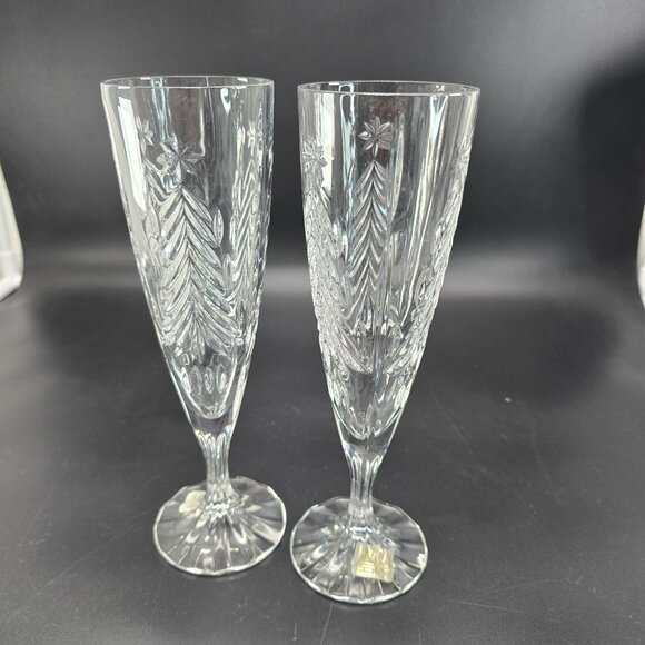 Mikasa Christmas Trees Crystal Champagne Flutes Set Of 2 Elegant Decor DH1306 - Picture 3 of 6